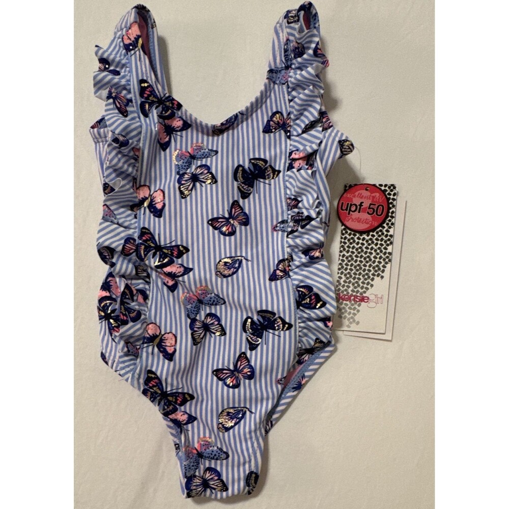 KensieGirl Girls 18M One-Piece Swimsuit Striped Butterfly Ruffle UPF 50